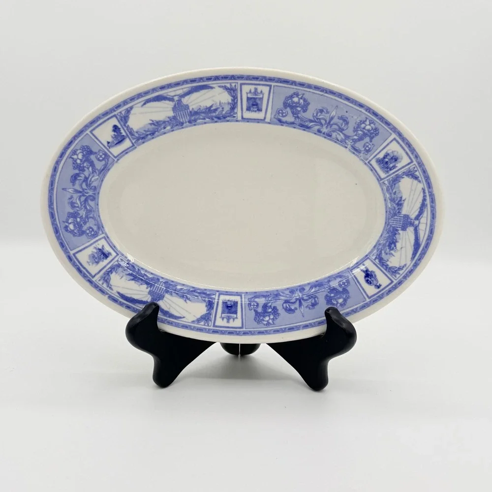 Vintage Lamberton Scammell Hotelware Blue White Oval Platter 9.5